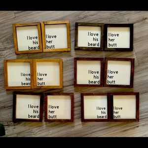 Wood signs “I love his beard - I lover her Butt